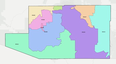 Santa Cruz County AZ ZIP code boundaries map