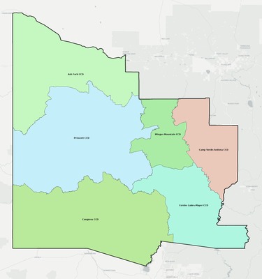 Yavapai County AZ townships and subdivisions map