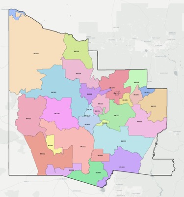 Yavapai County AZ ZIP code boundaries map