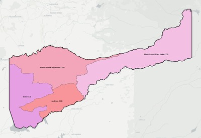 Amador County CA townships and subdivisions map