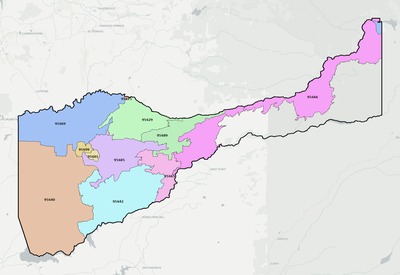 Amador County CA ZIP code boundaries map