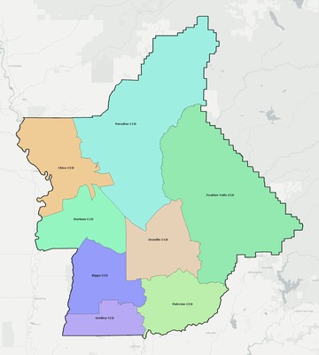 Butte County CA townships and subdivisions map