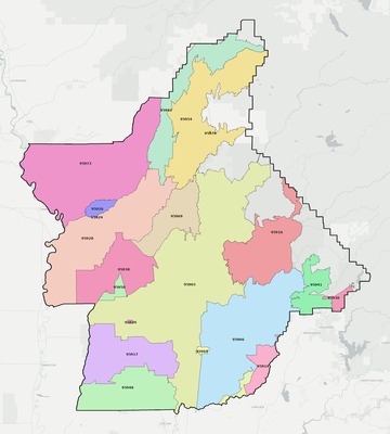 Butte County CA ZIP code boundaries map