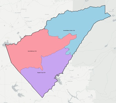 Calaveras County CA townships and subdivisions map