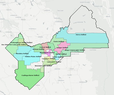 Fresno County CA school district boundaries map