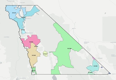 Inyo County CA ZIP code boundaries map