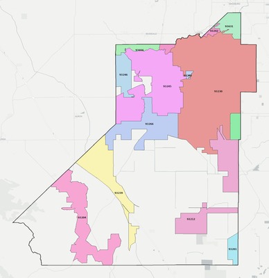 Kings County CA ZIP code boundaries map