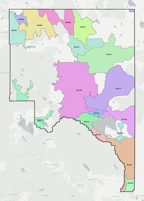 Lassen County CA ZIP code boundaries map