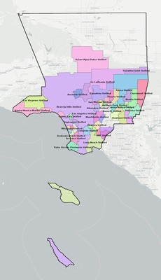 Los Angeles County CA school district boundaries map