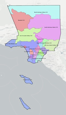 Los Angeles County CA townships and subdivisions map