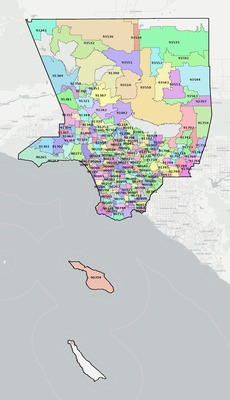 Los Angeles County CA ZIP code map preview