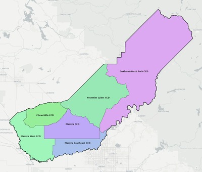 Madera County CA townships and subdivisions map