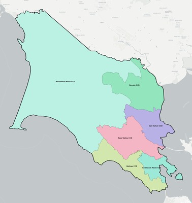 Marin County CA townships and subdivisions map