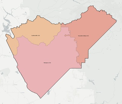 Mariposa County CA townships and subdivisions map
