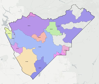 Mariposa County CA ZIP code boundaries map