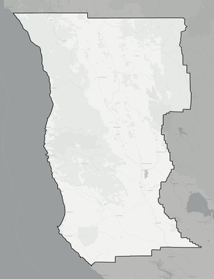 Mendocino County CA county basemap context