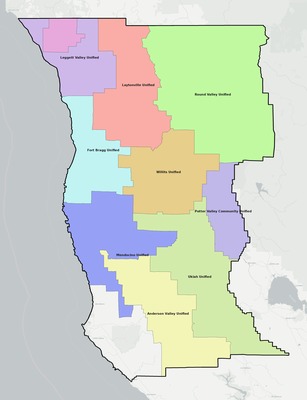 Mendocino County CA school district boundaries map