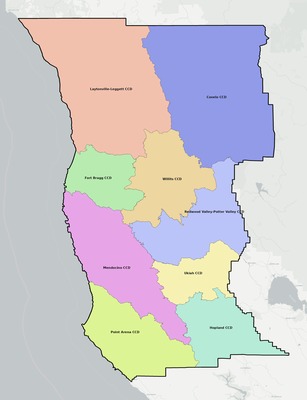 Mendocino County CA townships and subdivisions map