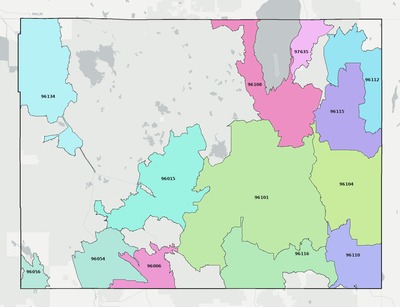 Modoc County CA ZIP code boundaries map