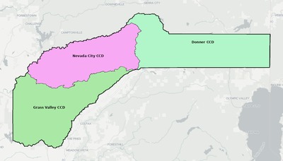 Nevada County CA townships and subdivisions map