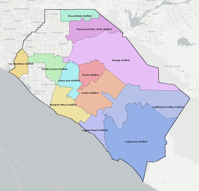 Orange County CA school district boundaries map