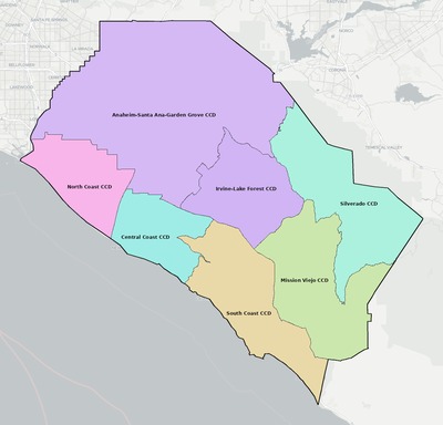 Orange County CA townships and subdivisions map