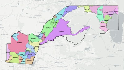 Placer County CA ZIP code boundaries map