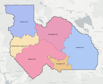 Plumas County CA townships and subdivisions map