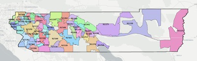 Riverside County CA ZIP code boundaries map