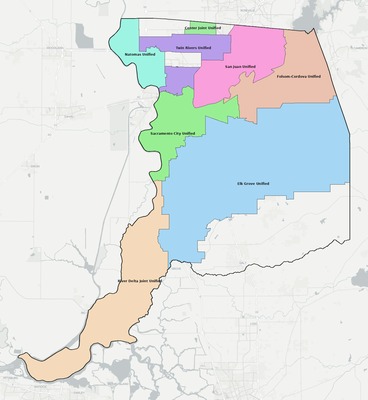Sacramento County CA school district boundaries map