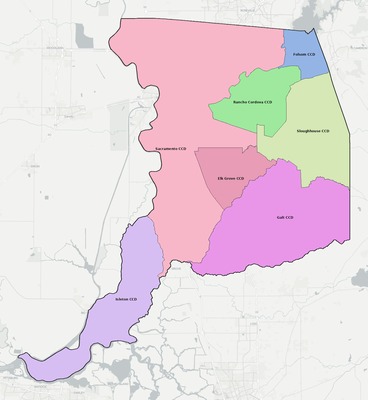 Sacramento County CA townships and subdivisions map