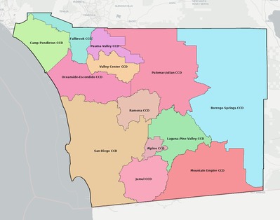 San Diego County CA townships and subdivisions map