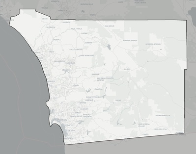 San Diego County CA county basemap context