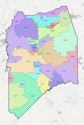 San Joaquin County CA ZIP code boundaries map