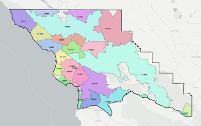 San Luis Obispo County CA ZIP code boundaries map