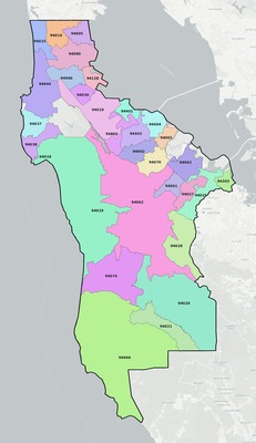 San Mateo County CA ZIP code boundaries map