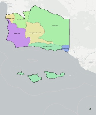 Santa Barbara County CA townships and subdivisions map