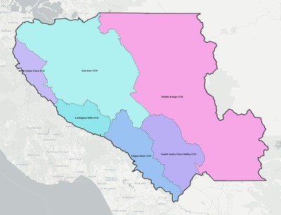 Santa Clara County CA townships and subdivisions map
