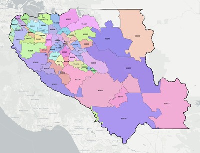 Santa Clara County CA ZIP code boundaries map