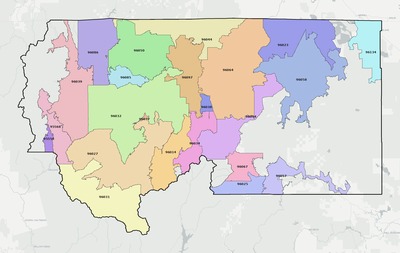 Siskiyou County CA ZIP code boundaries map