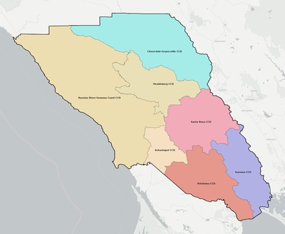 Sonoma County CA townships and subdivisions map