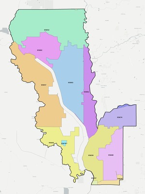 Sutter County CA ZIP code boundaries map