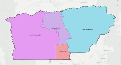 Tehama County CA townships and subdivisions map