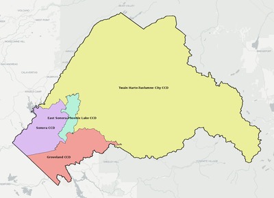 Tuolumne County CA townships and subdivisions map