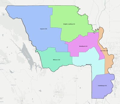 Yolo County CA townships and subdivisions map