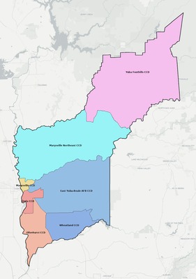 Yuba County CA townships and subdivisions map
