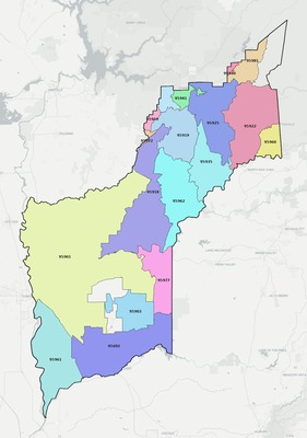 Yuba County CA ZIP code boundaries map