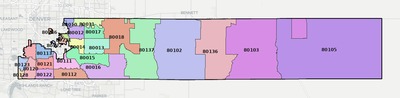 Arapahoe County CO ZIP code boundaries map