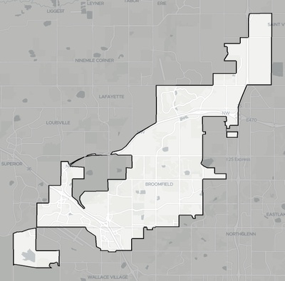 Broomfield County CO county basemap context