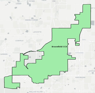 Broomfield County CO townships and subdivisions map